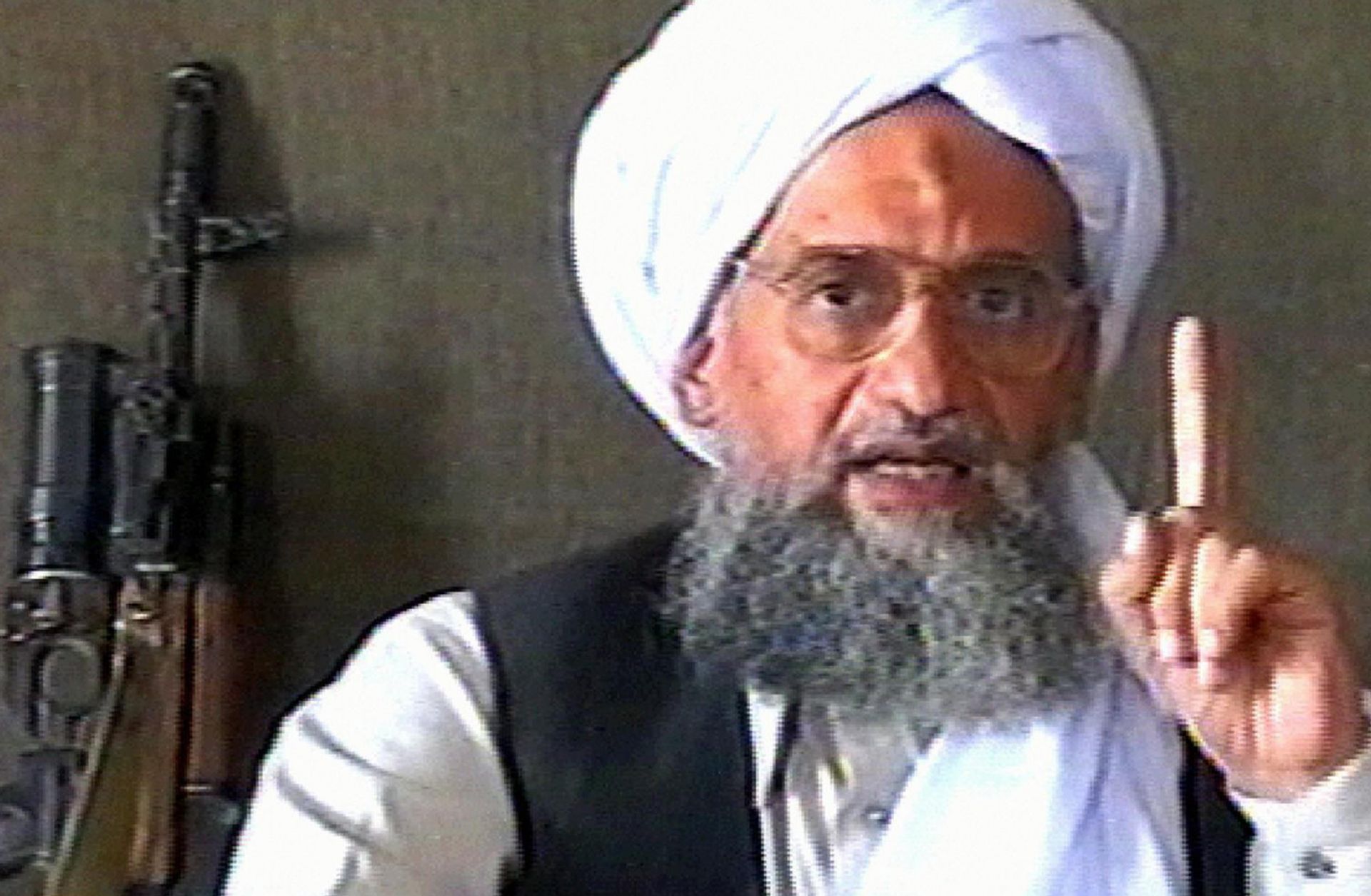A TV grab from the Qatar-based Al Jazeera dated June 17, 2005, shows al Qaeda leader Ayman al-Zawahiri delivering a speech at an undisclosed location.