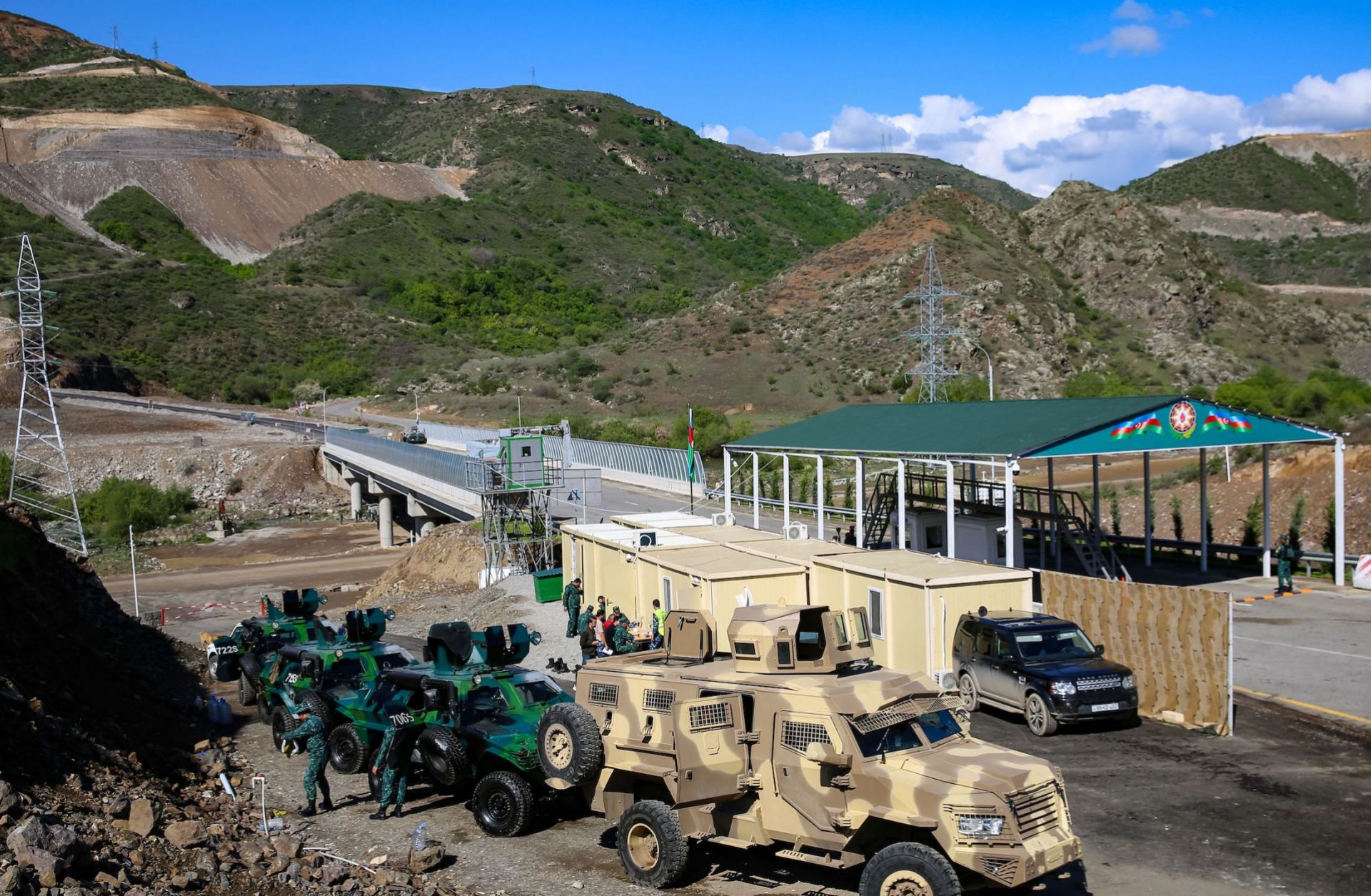 A photo taken on May 2, 2023, shows the new checkpoint set up by Azerbaijan at the entrance of the Lachin Corridor, the only land link connecting the disputed Nagorno-Karabakh region to Armenia. 