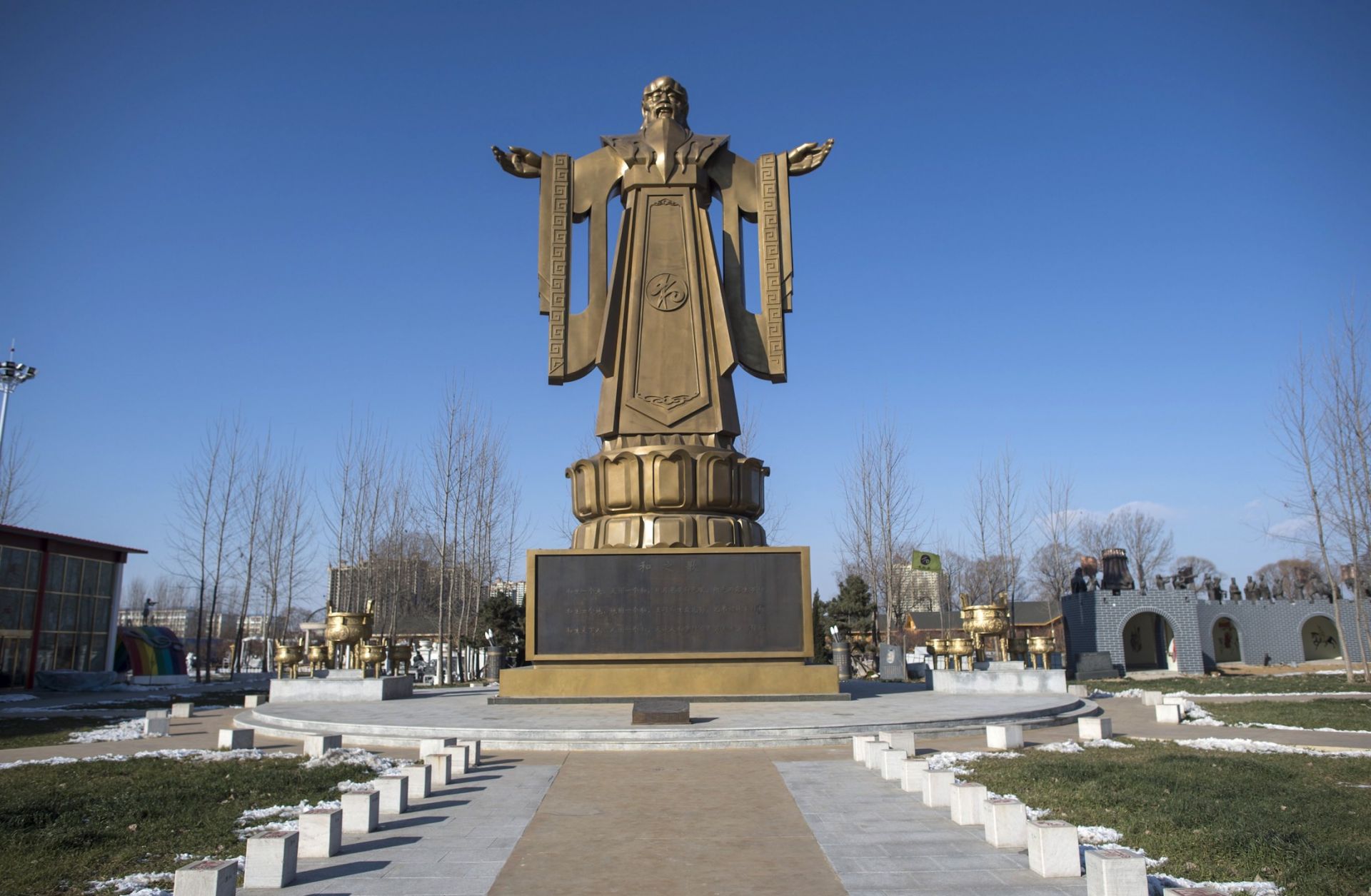 A statue of Confucius stands in the Chinese resort town of Beidaihe in this photo taken Dec. 12, 2014.