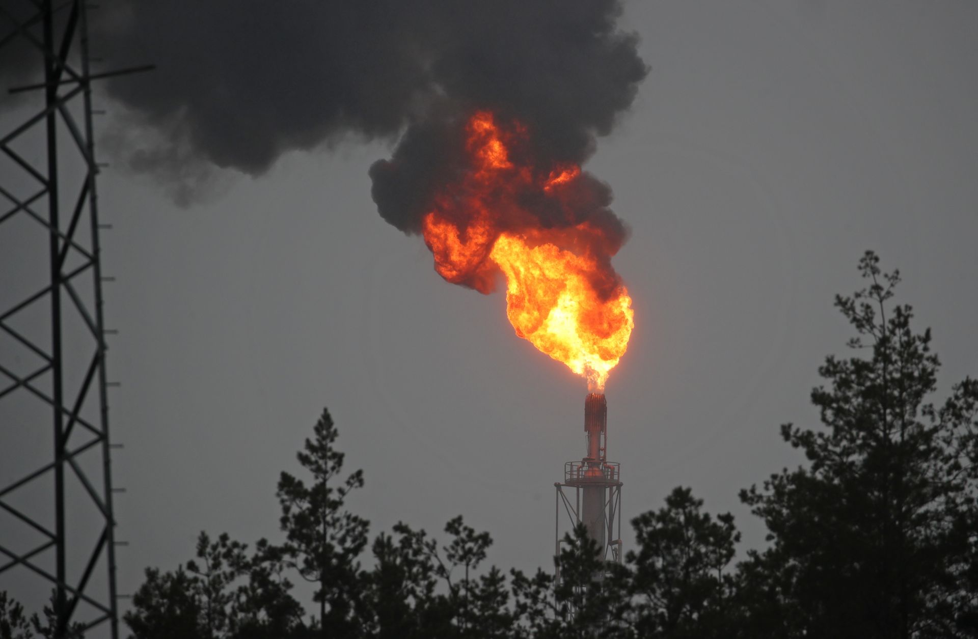 An image of a gas flare at the Mozyr Oil Refinery in Belarus on Jan. 4, 2020. Russia recently resumed its oil deliveries to Belarus after a pricing dispute prompted Moscow to halt its supplies at the beginning of the year.