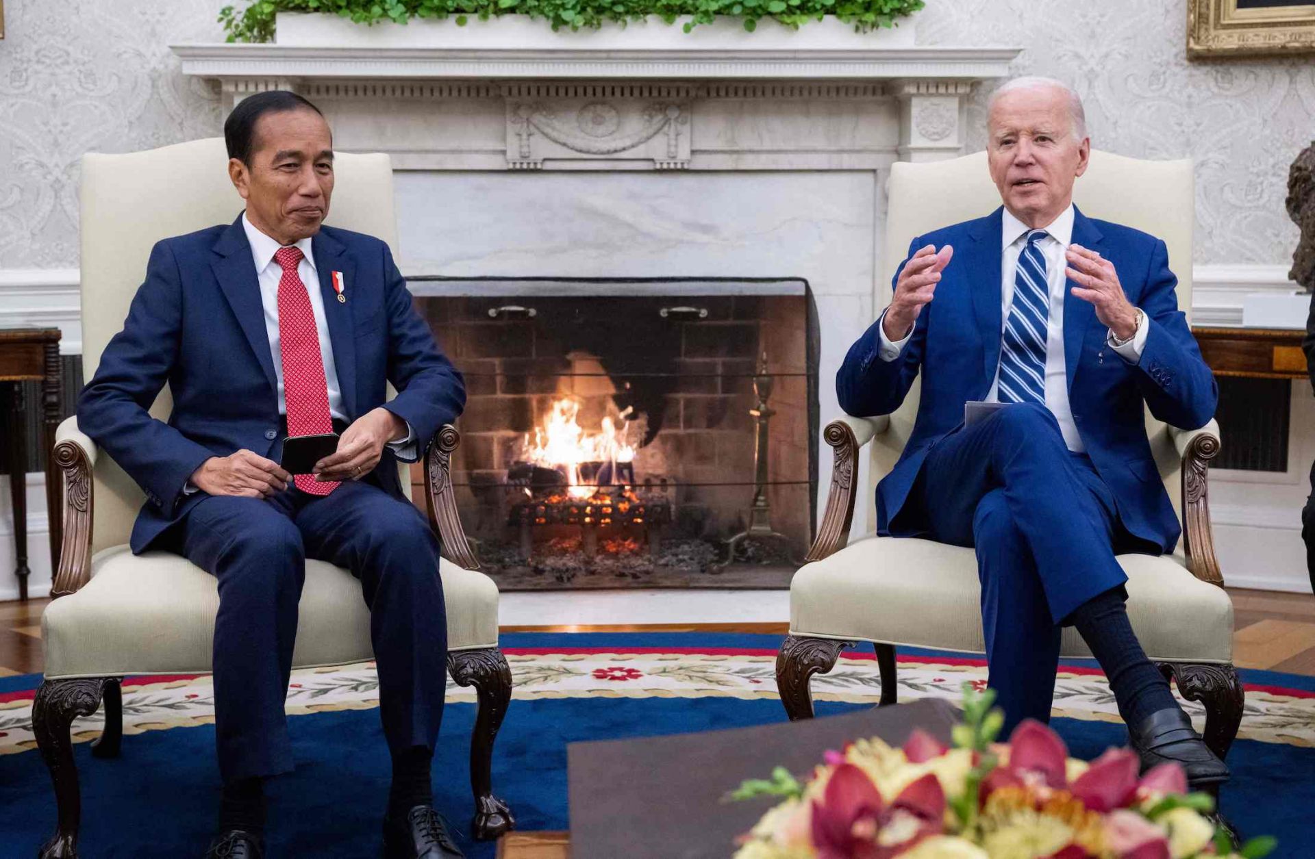 U.S. President Joe Biden meets with Indonesian President Joko Widodo in the Oval Office of the White House in Washington, D.C., on Nov. 13, 2023.
