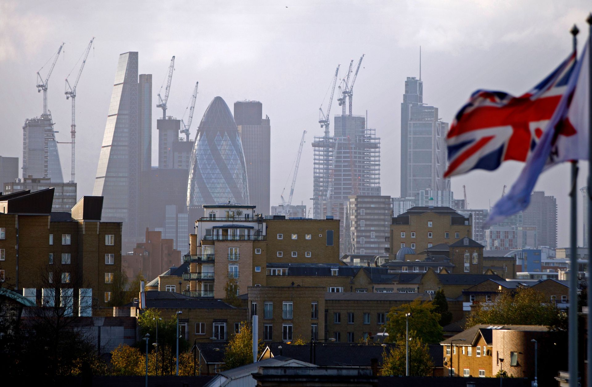 Construction cranes loom over the London skyline in October 2017. Beyond its financial repercussions, the impending Brexit could have serious consequences for the European Union. Construction cranes loom over the London skyline in October 2017.