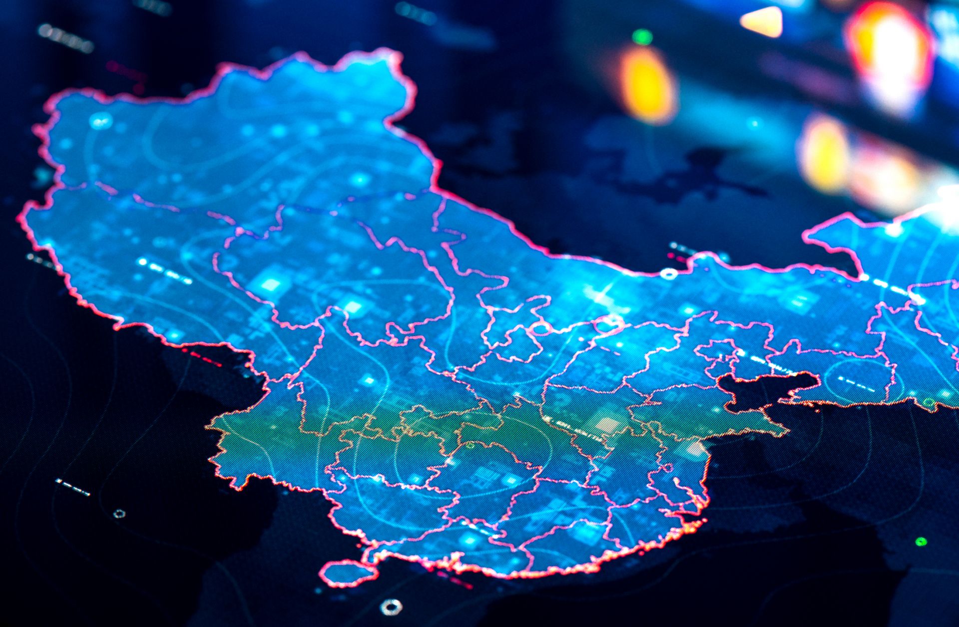 A stock photo shows a map of China on digital display.