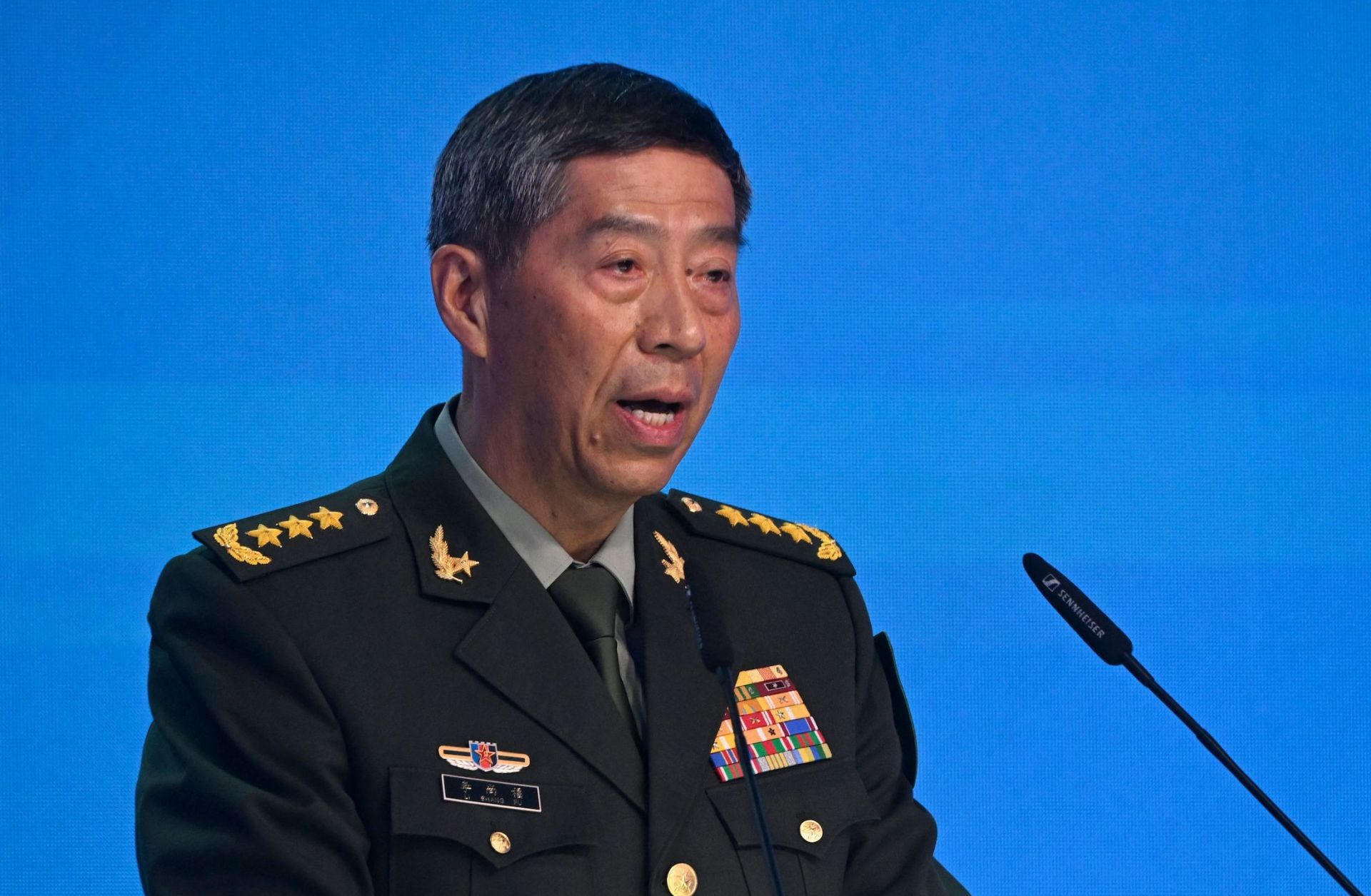 Then-Chinese Defense Minister Li Shangfu speaks during the Moscow Conference on International Security in Kubinka, Russia, on Aug. 15, 2023. 