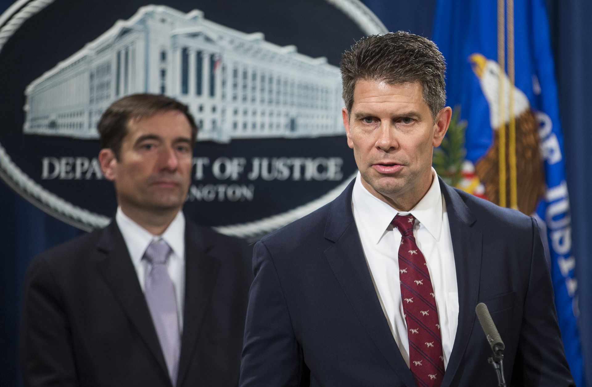 Deputy FBI Director David Bowdich speaks at a news conference in Washington, D.C., on Nov. 1 regarding new law enforcement action against China's economic espionage activities.