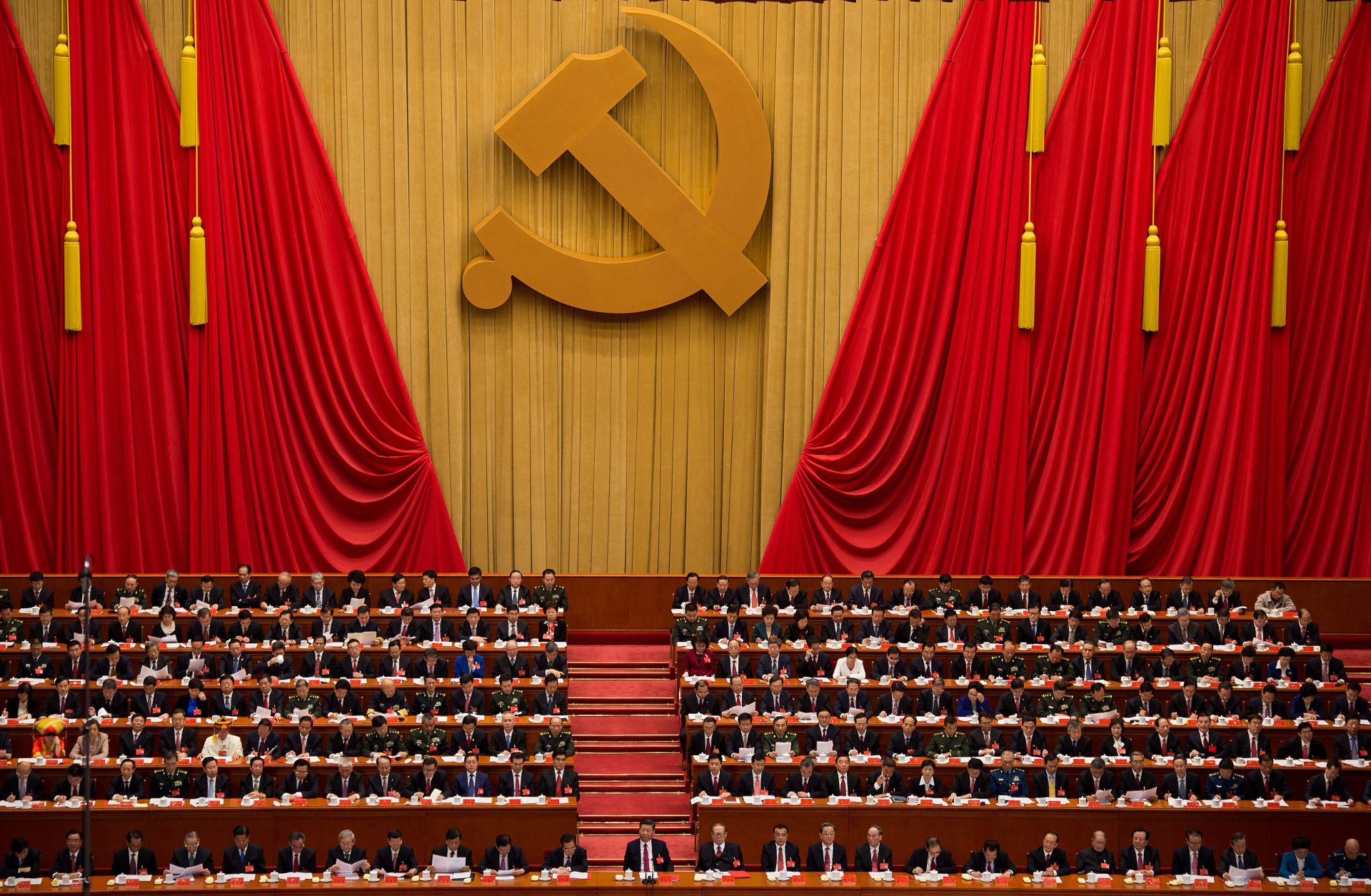 Delegates attend the closing of China's 19th Party Congress in Beijing on Oct. 24. 