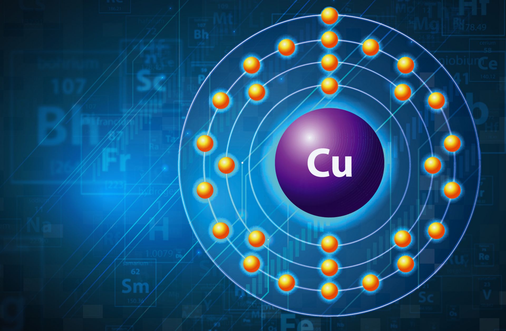 Copper is necessary for construction, electricity transmission and transportation, meaning it can serve as a fairly reliable gauge of economic growth. An illustration shows the copper atom.