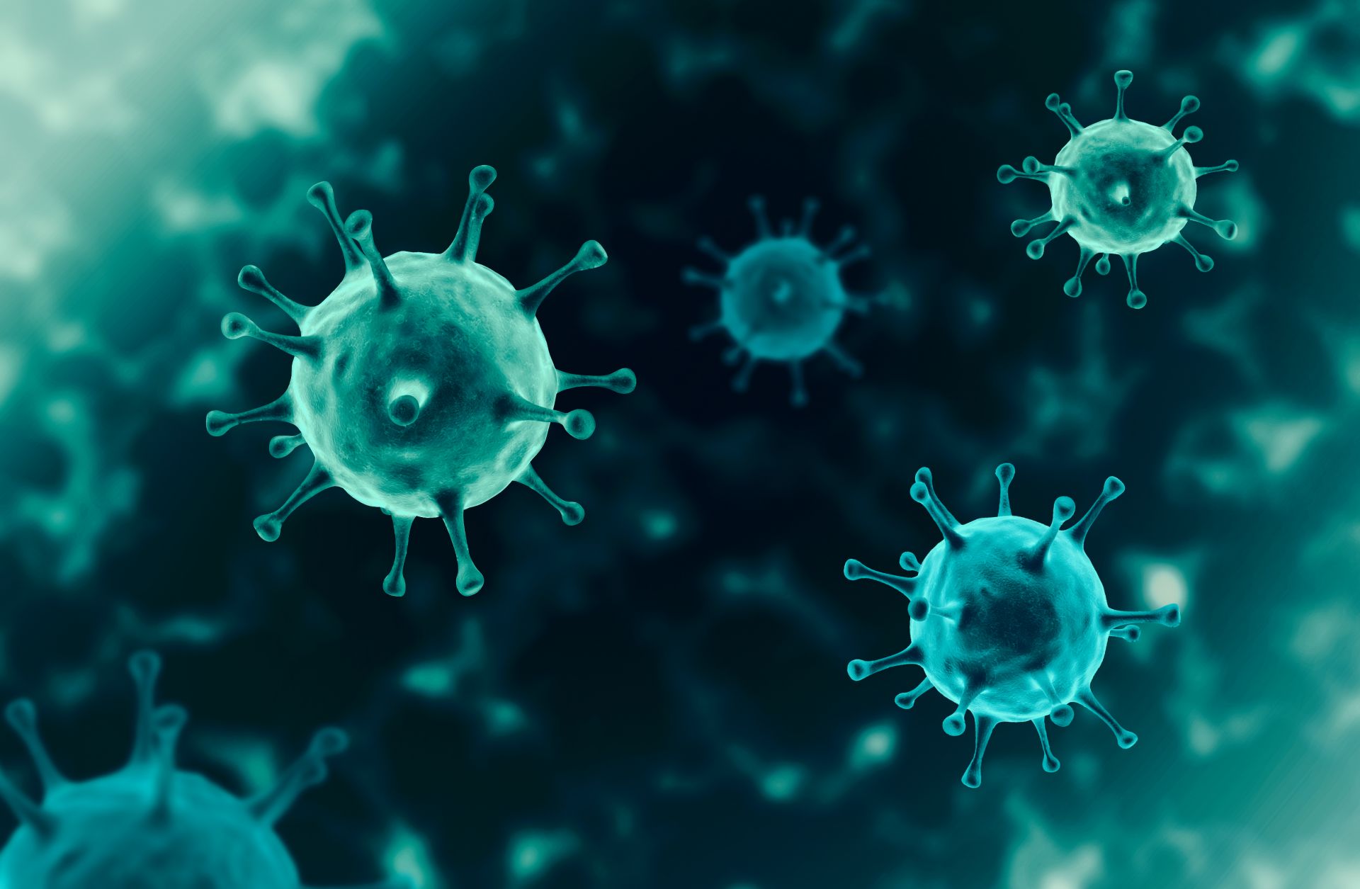 A 3D rendering of the novel coronavirus floating in a cellular environment. A 3D rendering of the novel coronavirus floating in a cellular environment.