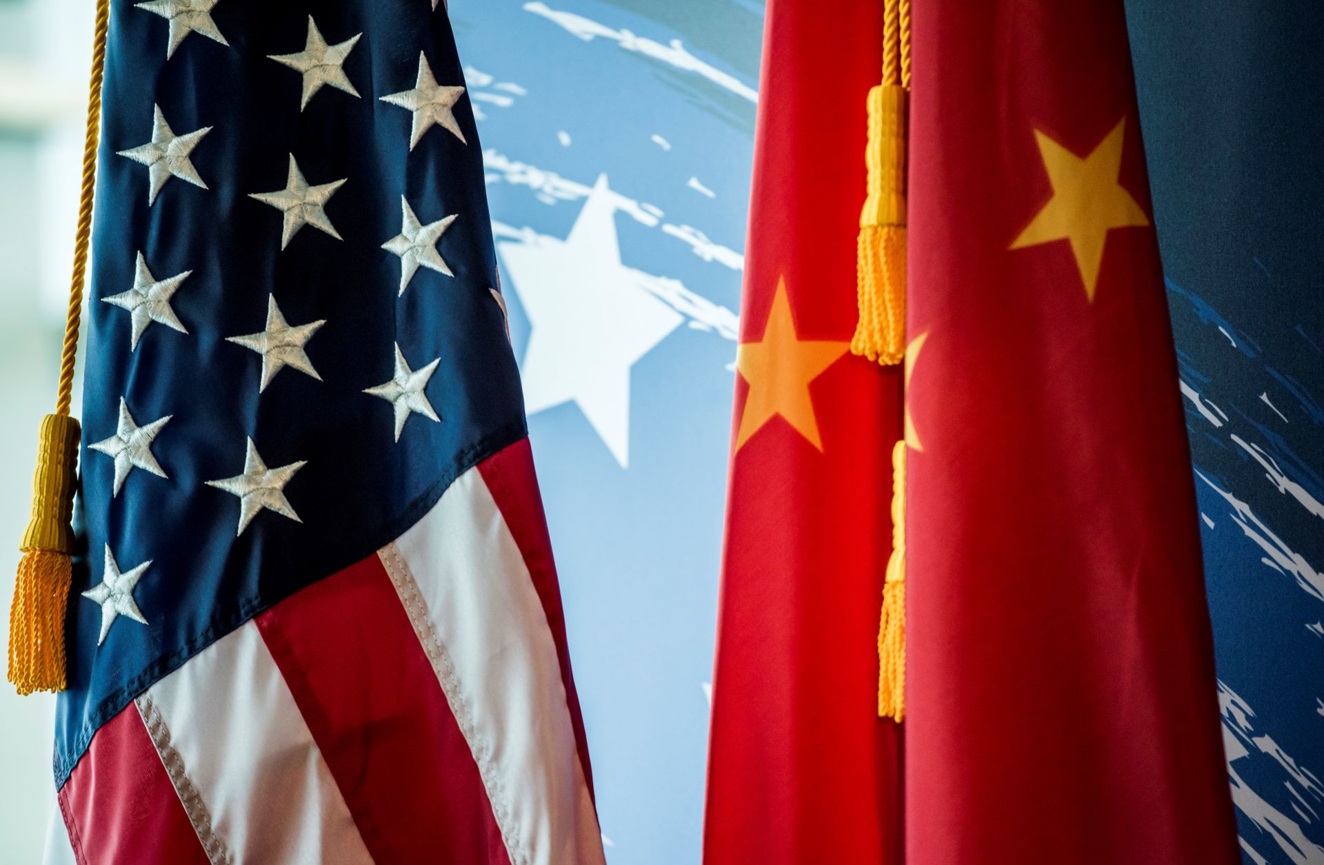 The Chinese and U.S. flags are seen during a promotional event in Beijing on June 30, 2017. 