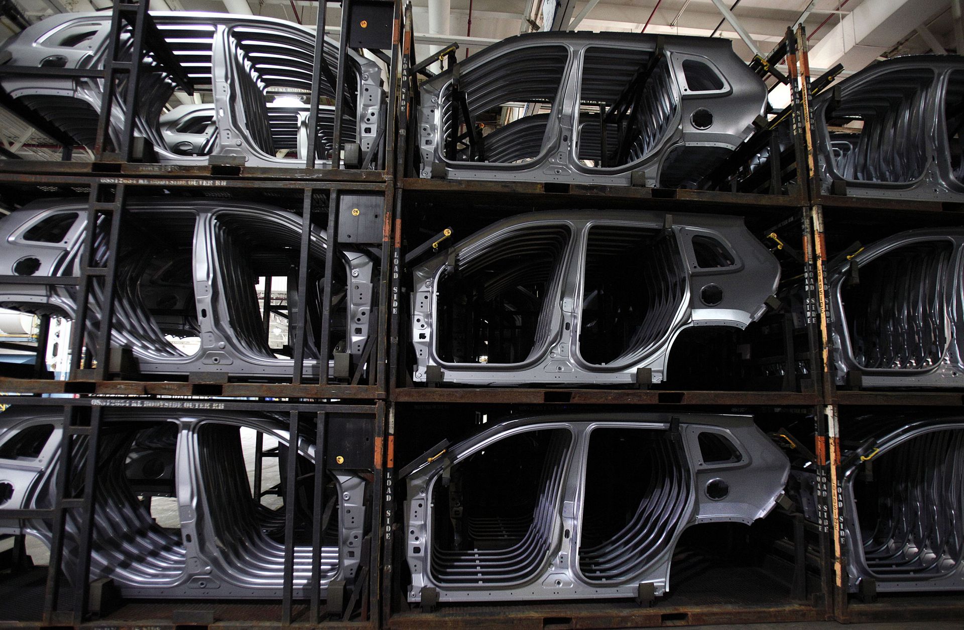 A Fiat Chrysler plant in Michigan displays auto body parts.