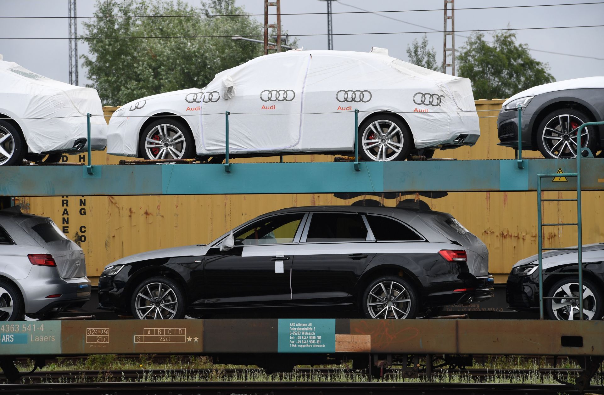Cars from German manufacturer Audi await transport in the German port city of Bremerhaven in July 2017.