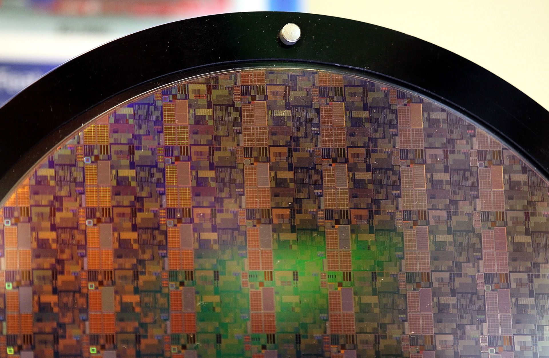 A Samsung silicon wafer is displayed on March 23, 2011, in San Jose, California.