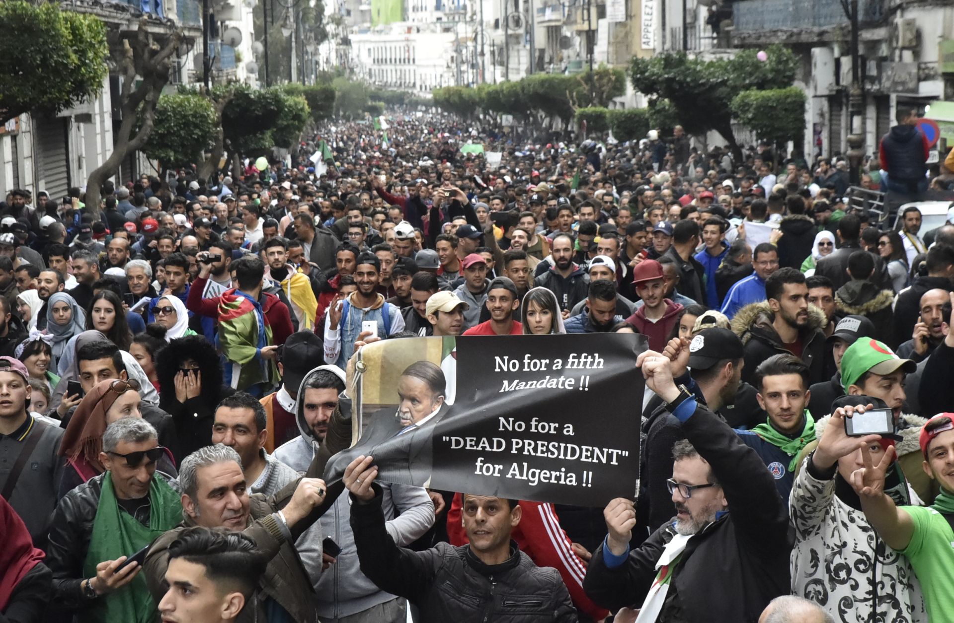 Algerian protesters demonstrate in the capital Algiers against ailing President Abdel Aziz Bouteflika's bid for a fifth term on March 8, 2019.