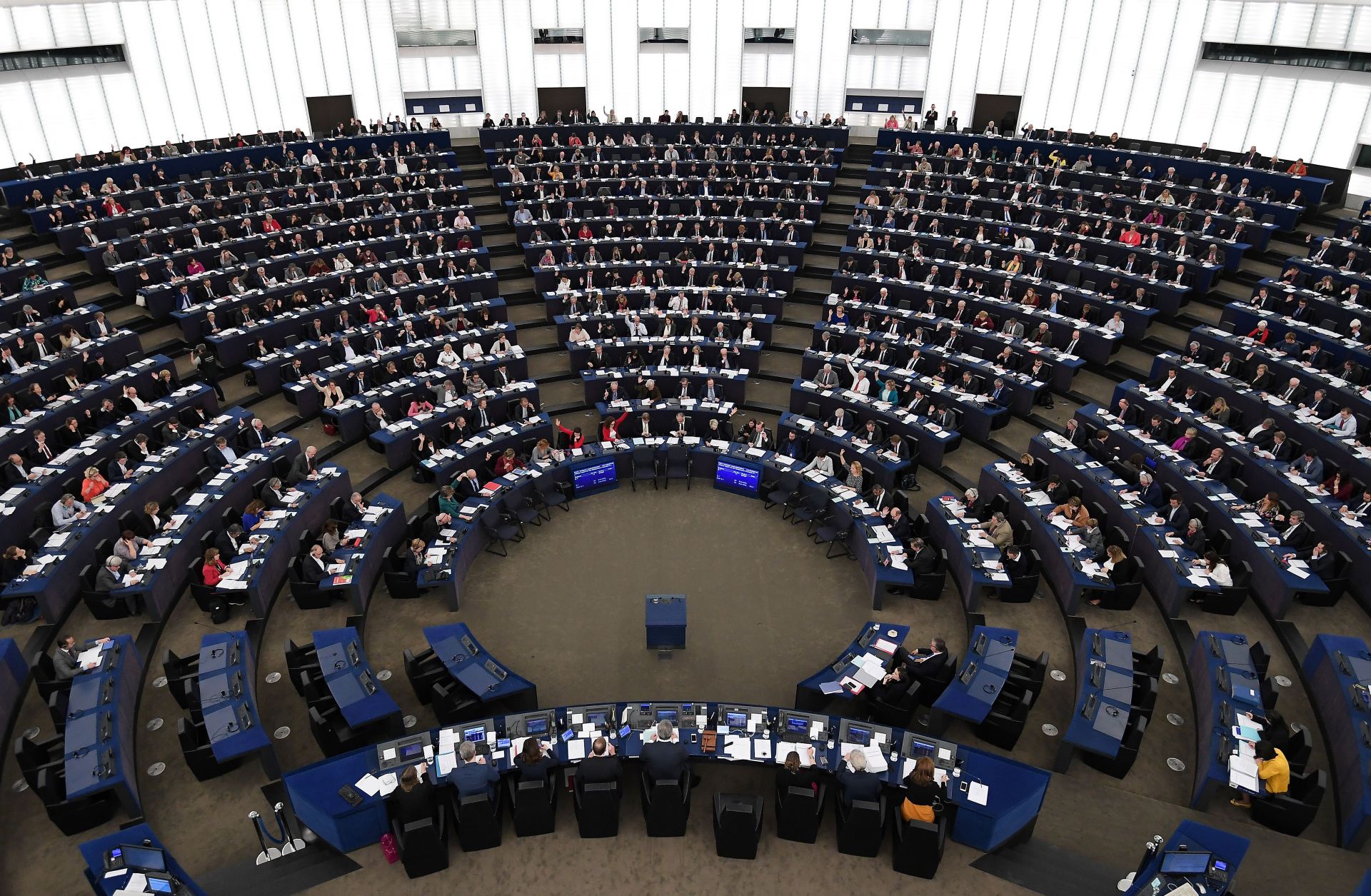 Members of the European Parliament vote during a plenary session on Nov. 14, 2018, in Strasbourg, France.