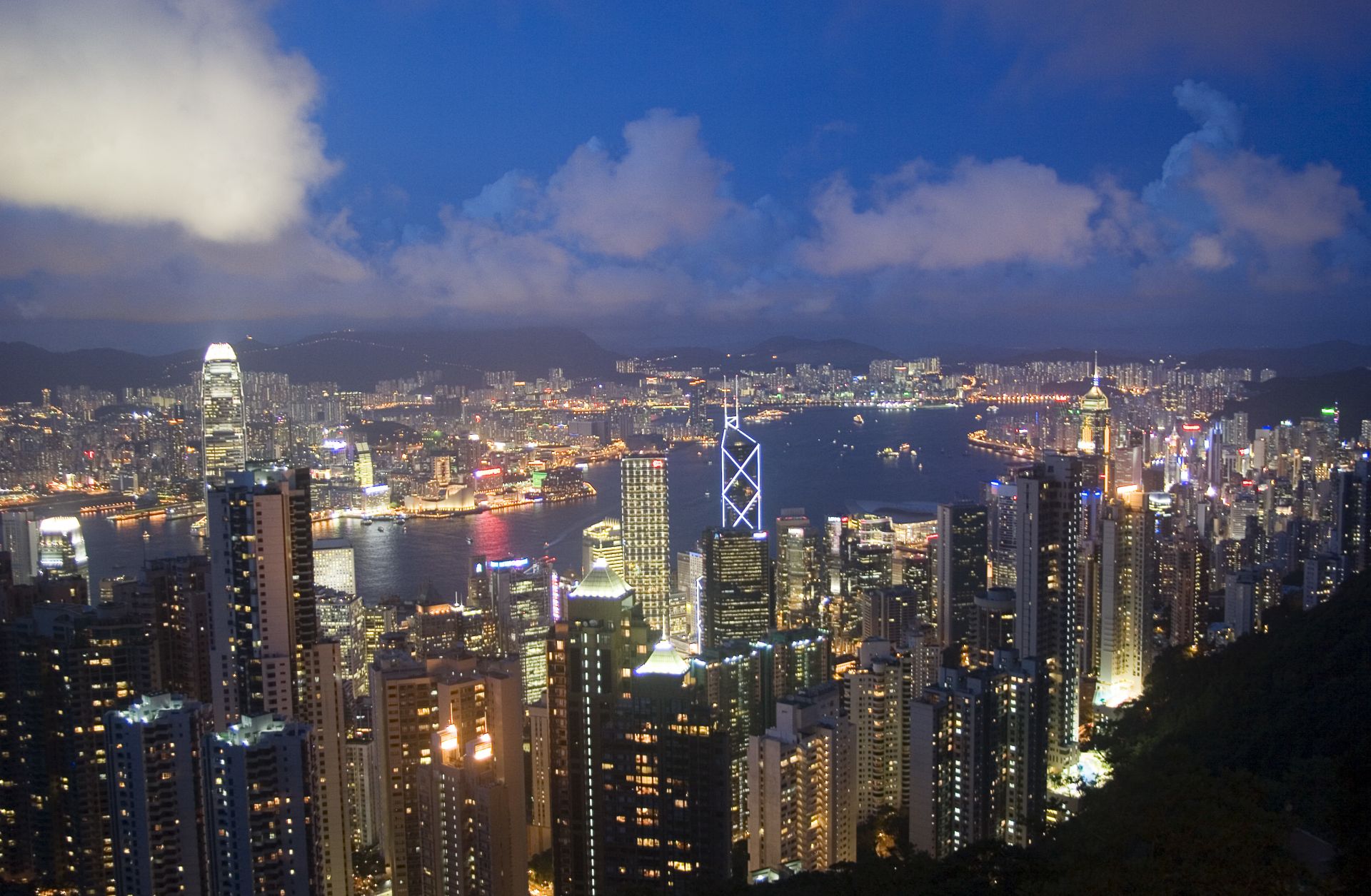 An evening view of the western half of Hong Kong. An evening view of the western half of Hong Kong.