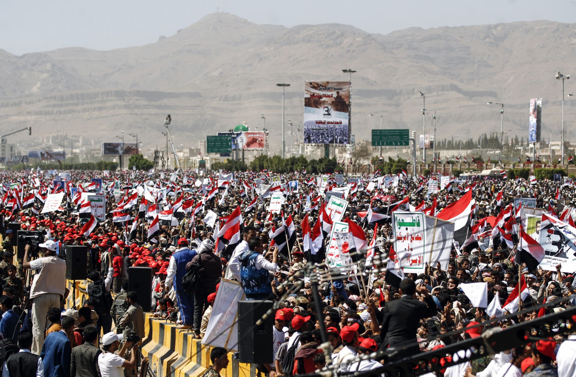 In the Yemeni capital of Sanaa, supporters of the Houthi insurgency gather March 26 at a rally commemorating the anniversary of Saudi Arabia's intervention in Yemen's civil war. 