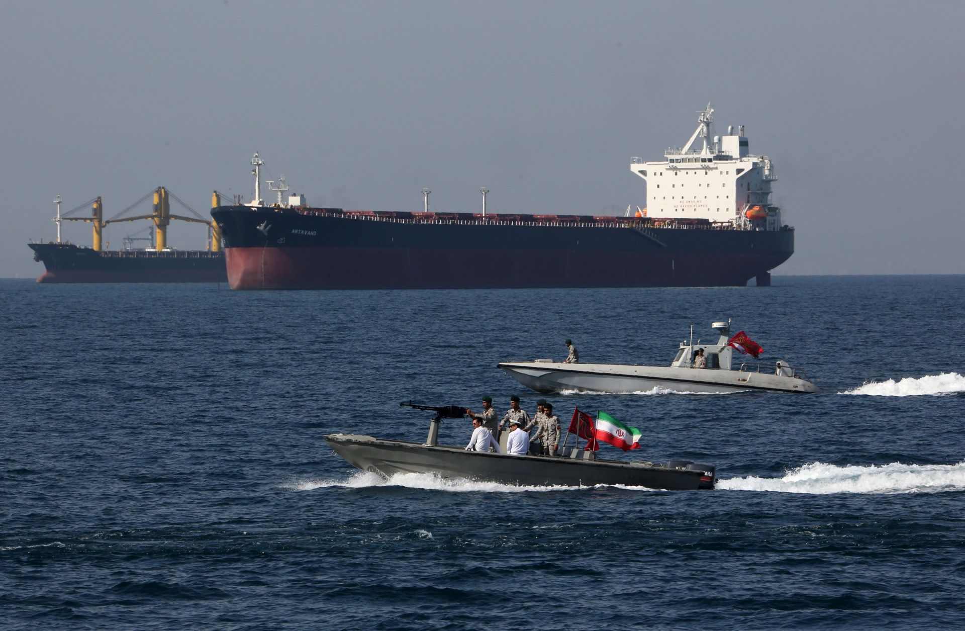 An armed Iranian speedboat in the Strait of Hormuz on April 30, 2019.