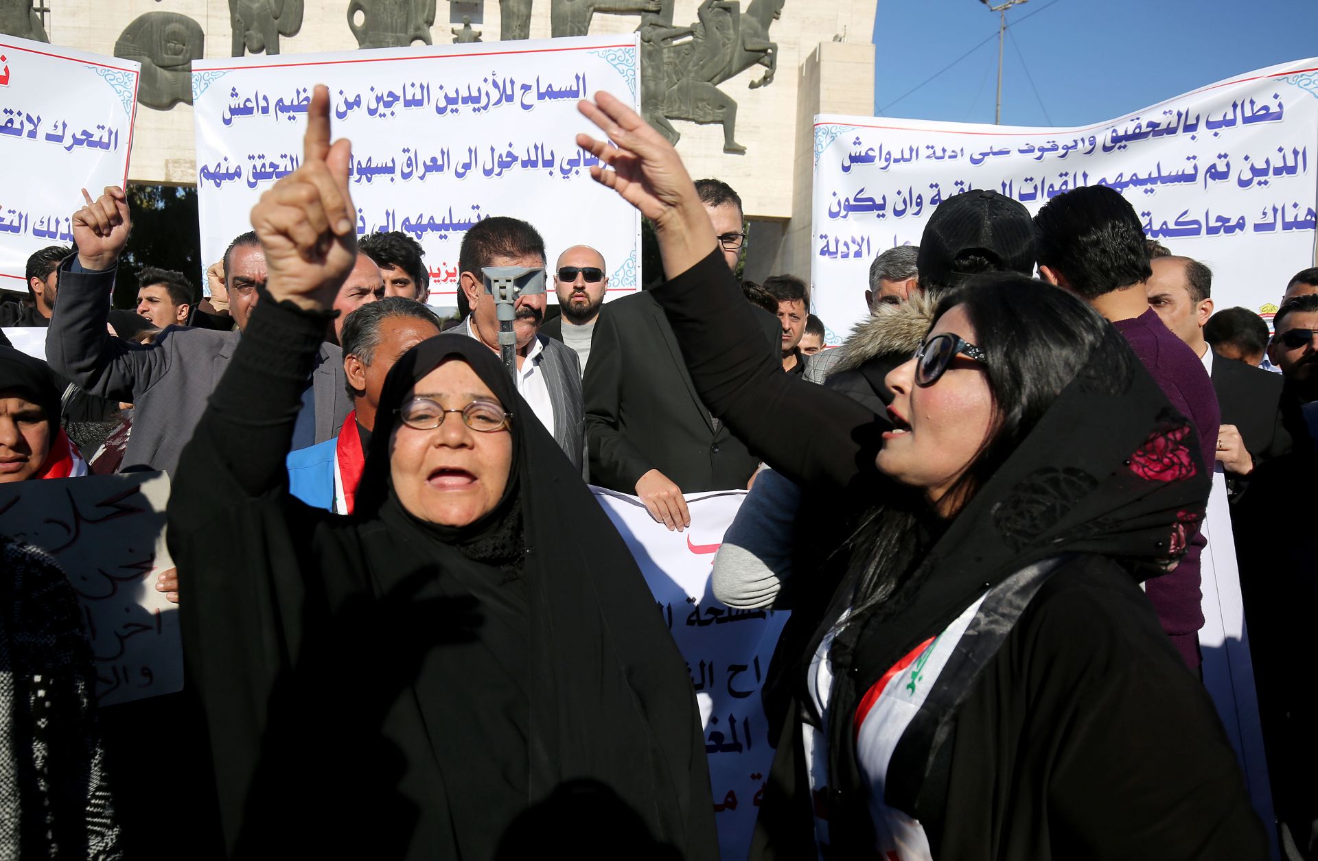 The Islamic State core could re-emerge as a serious threat. Iraqis demand investigations March 1, 2019, in Baghdad into the discovery of a mass grave near the Islamic State's last bastion in eastern Syria.