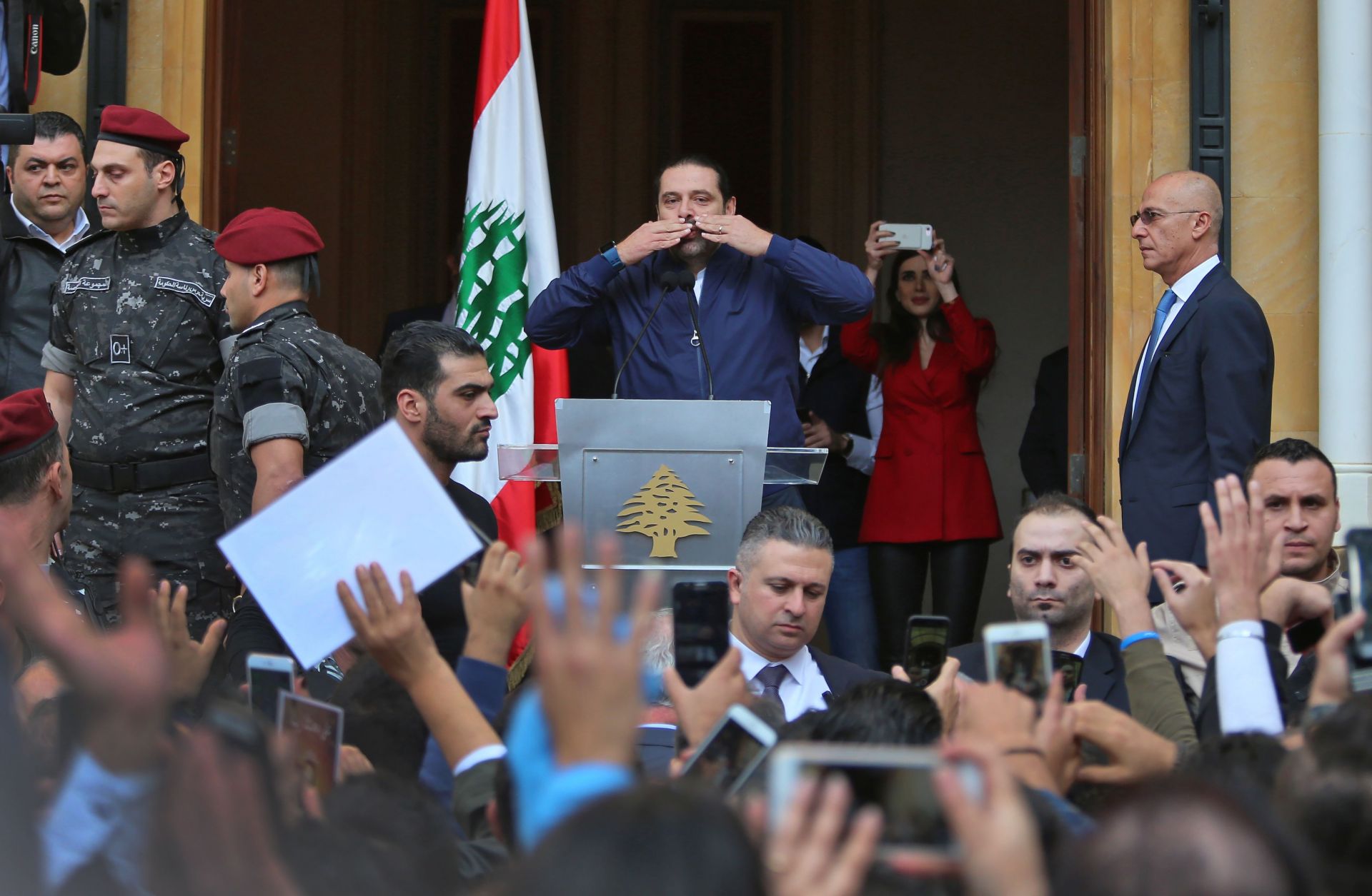 Lebanese Prime Minister Saad al-Hariri greets supporters in Beirut on Nov. 22, 2017.