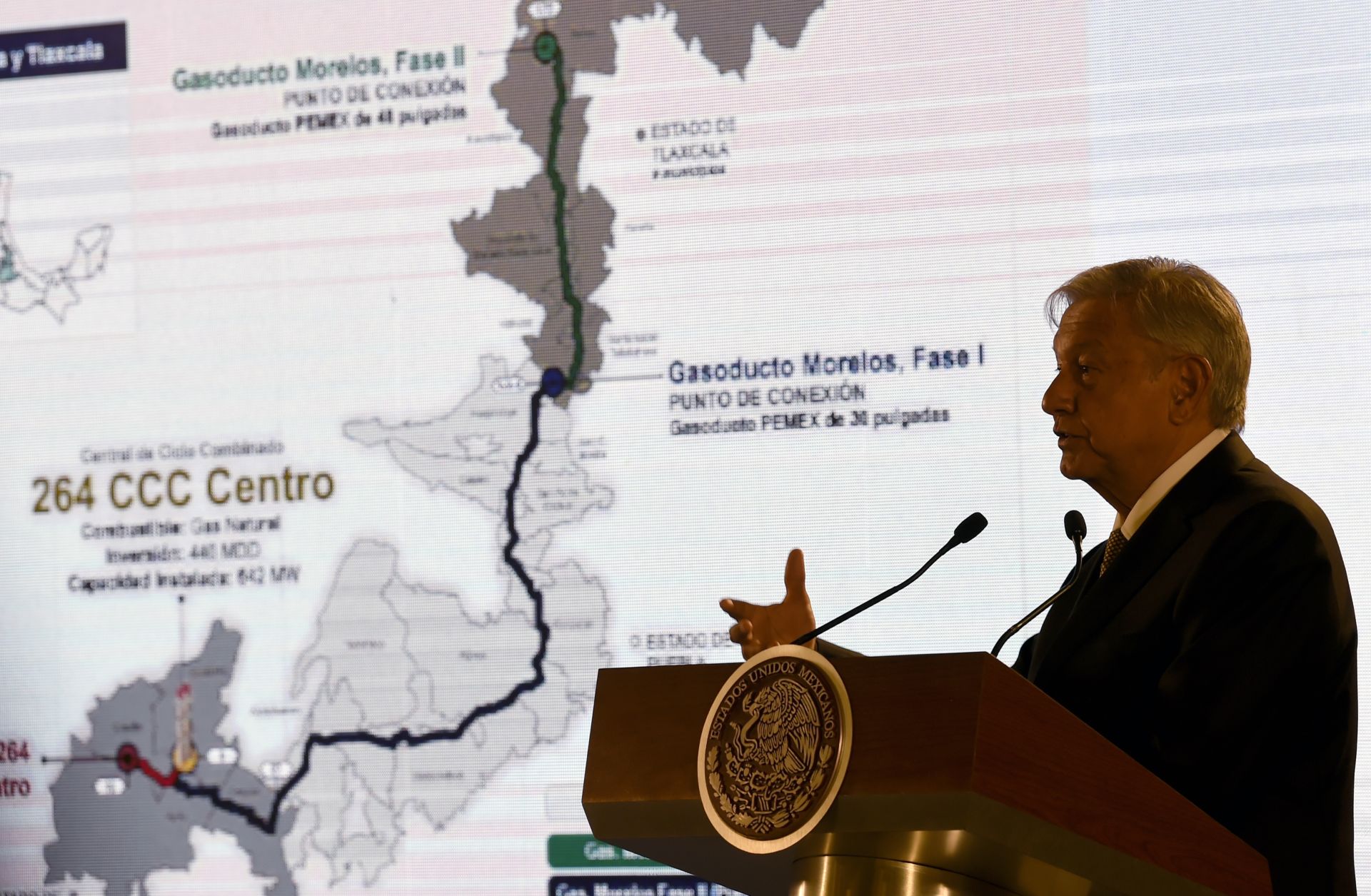 Mexican President Andres Manuel Lopez Obrador speaks during a press conference in Mexico City, Mexico, after announcing his plan to "rescue" Mexican oil company Petroleos Mexicanos (Pemex) on Feb. 8, 2019.