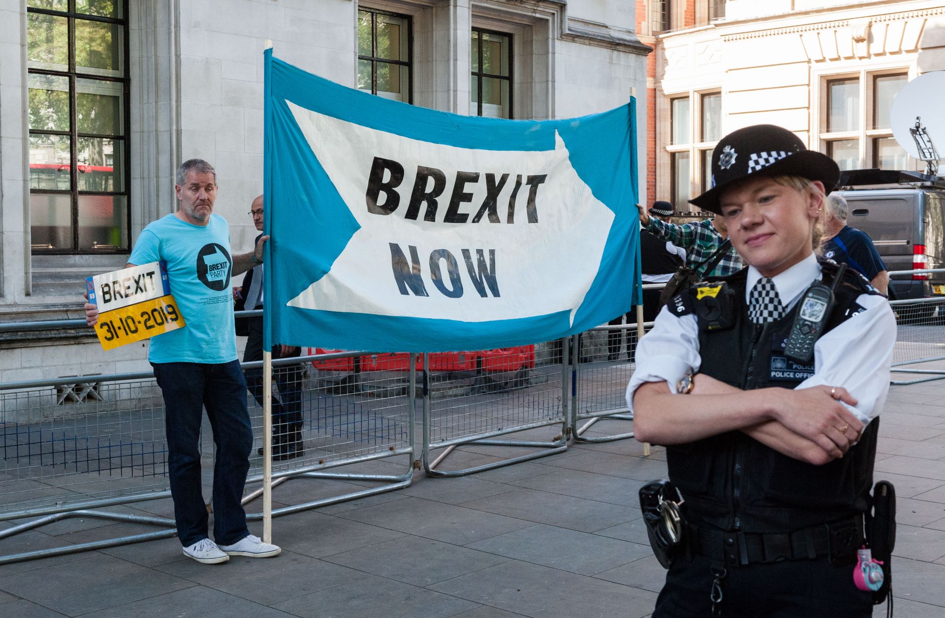 Brexit supporters protest outside the United Kingdom's Supreme Court on Sept. 19, 2019, in London.