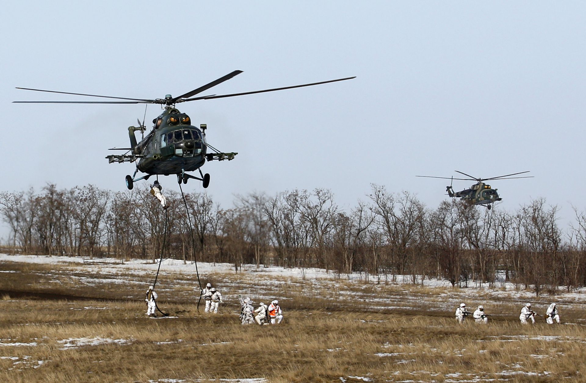 Ukrainian servicemen take part in a drill on Azov Sea on Jan. 20, 2019. 