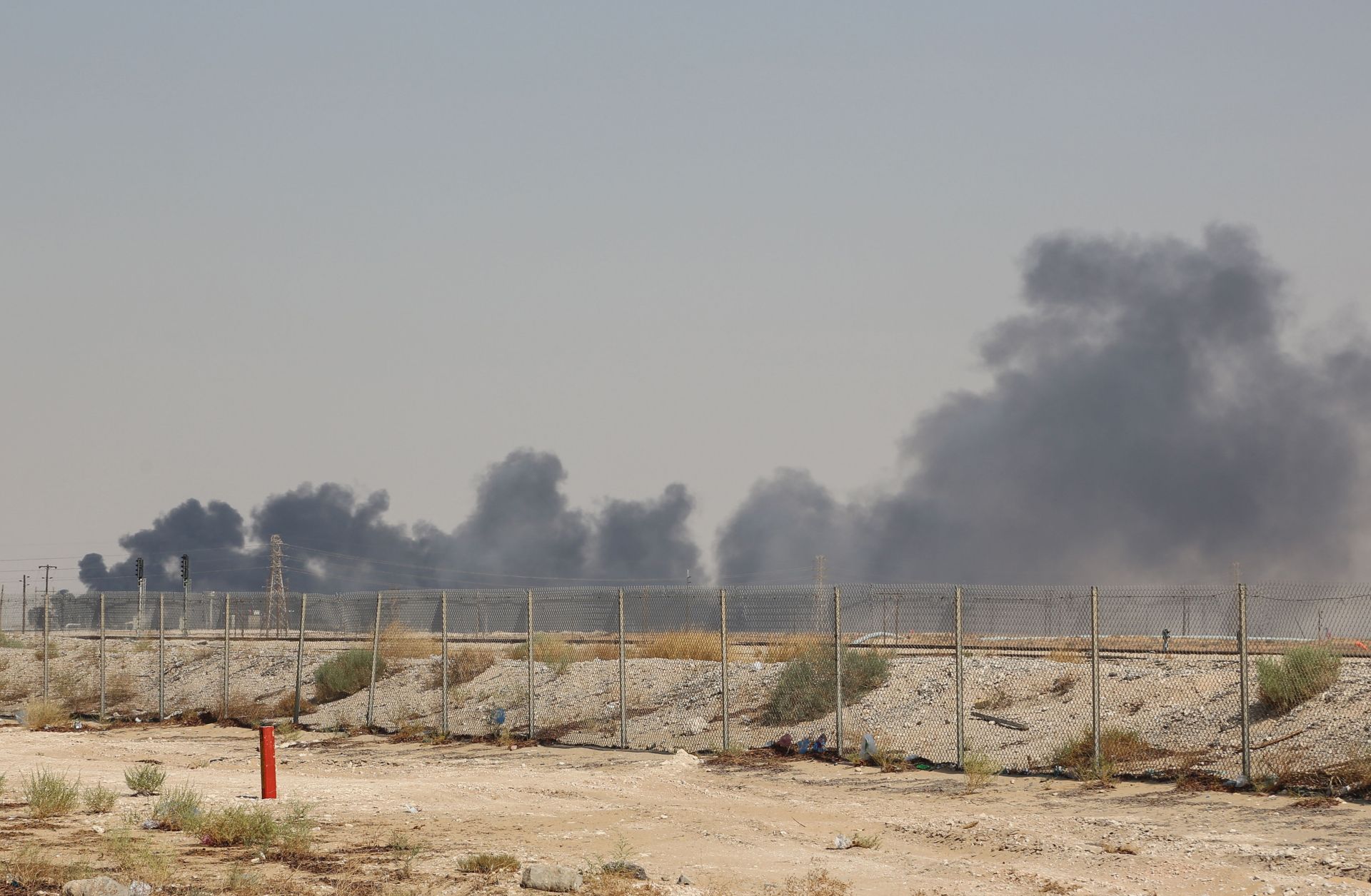 Smoke billows from one of Saudi Aramco oil facility damaged in the latest attacks on Sept. 14.