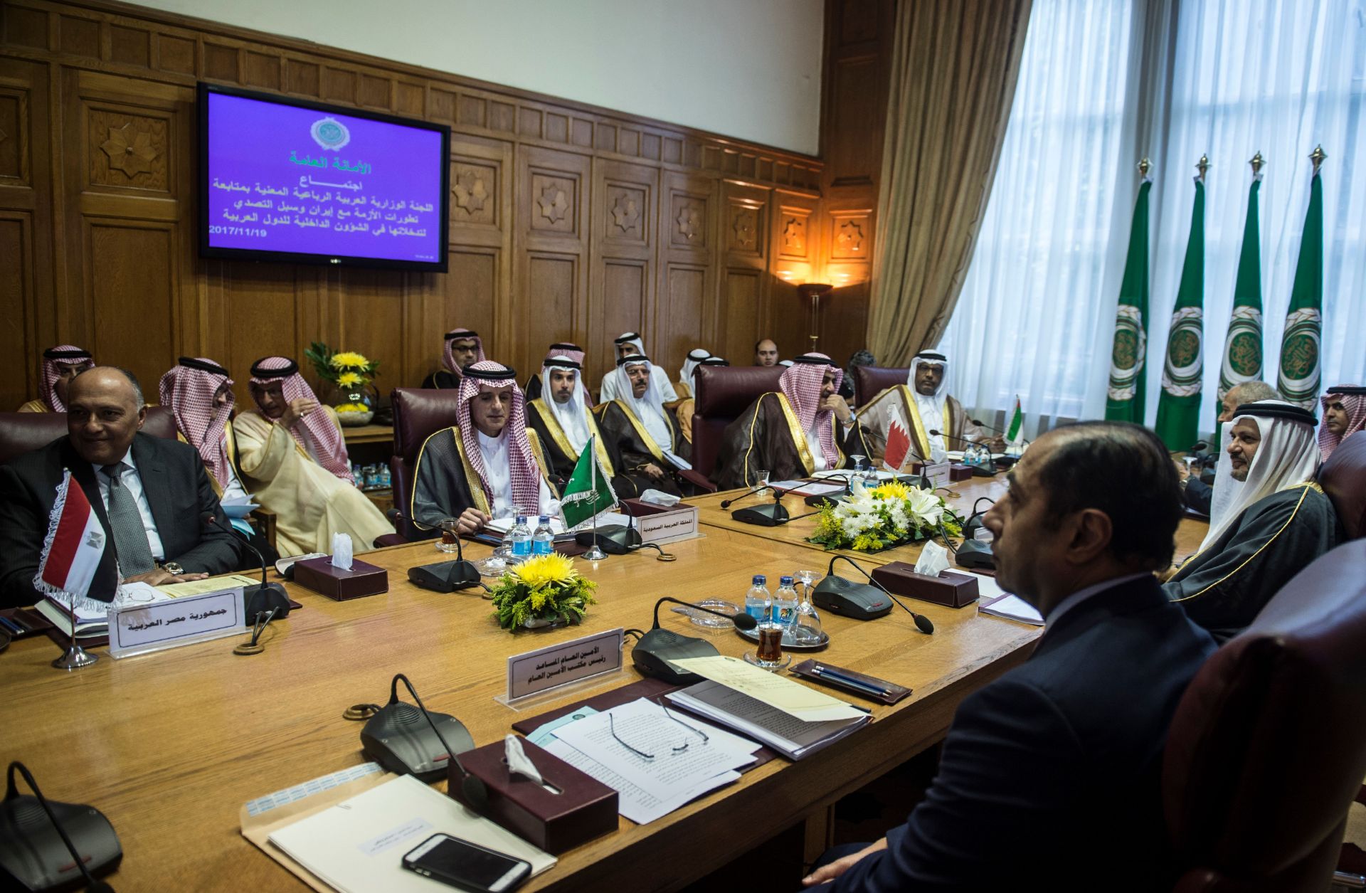 Saudi, Egyptian and Emirati officials convene in Cairo for a meeting Nov. 19 at the Arab League headquarters.