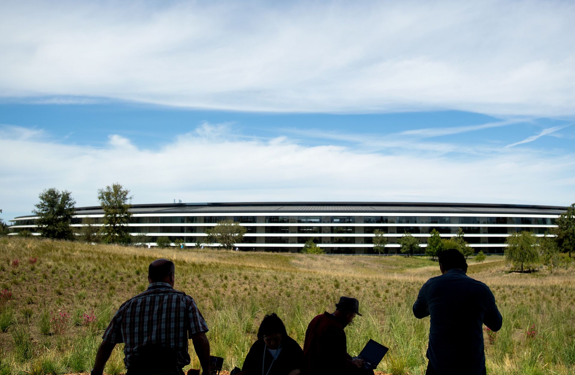 Journalists gather for a product launch event at Apple headquarters in Cupertino, California, on Sept. 12, 2018. 