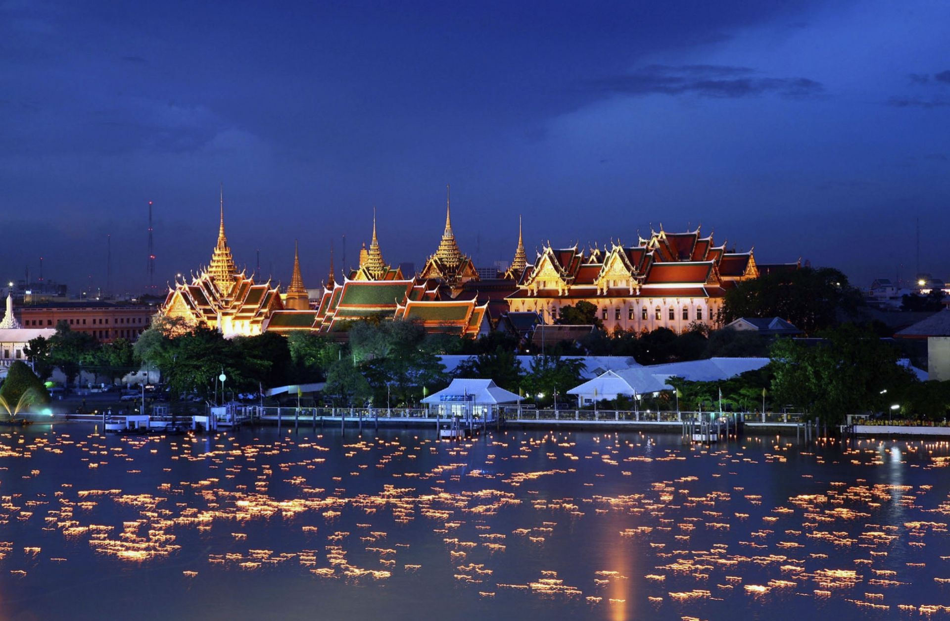 The Chaophaya river is lit by candles during a ceremony celebrating the Thailand's King Bhumibol Adulyadej.
