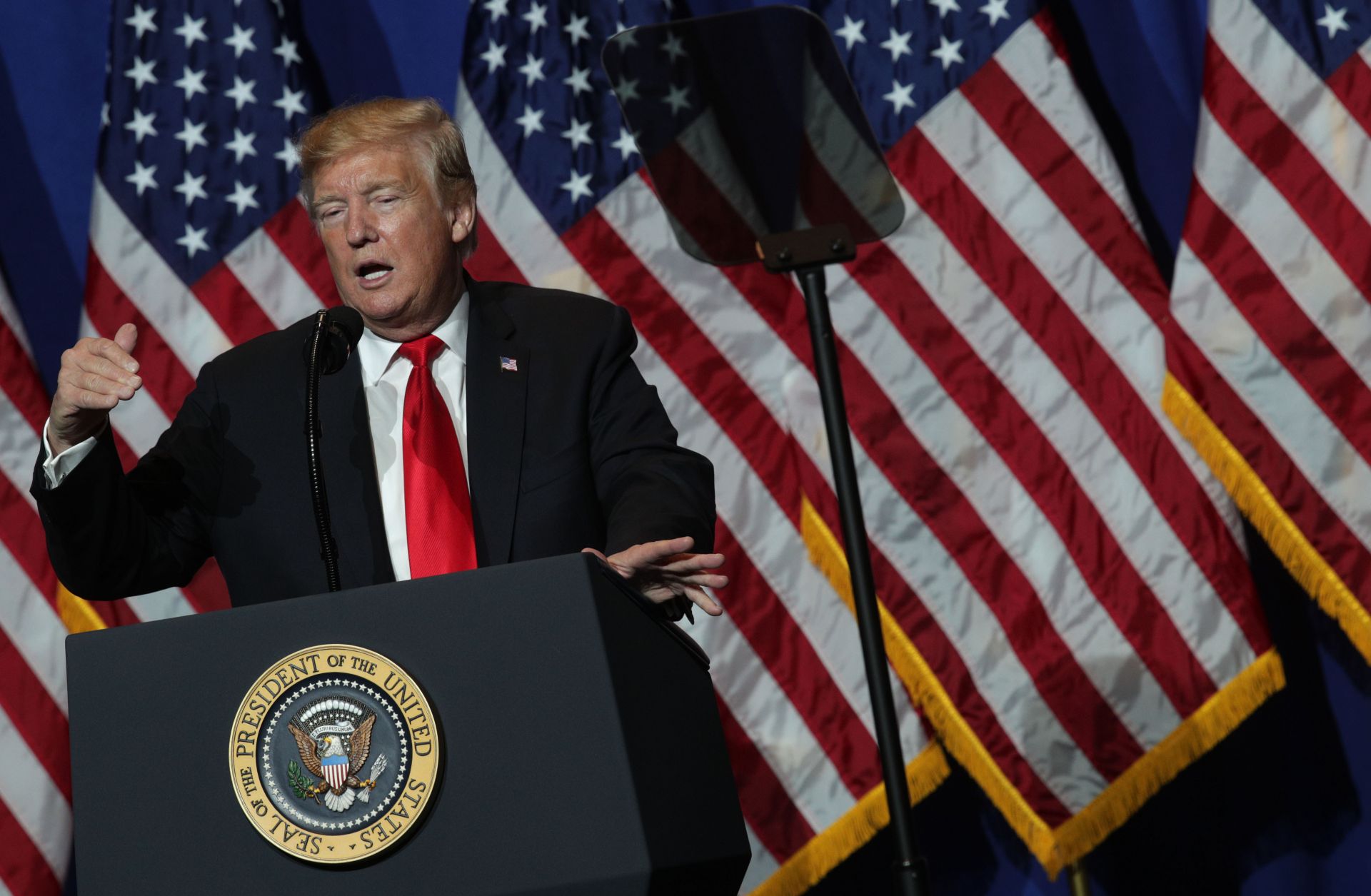 U.S. President Donald Trump addresses the National Association of Realtors in Washington on May 17, 2019.