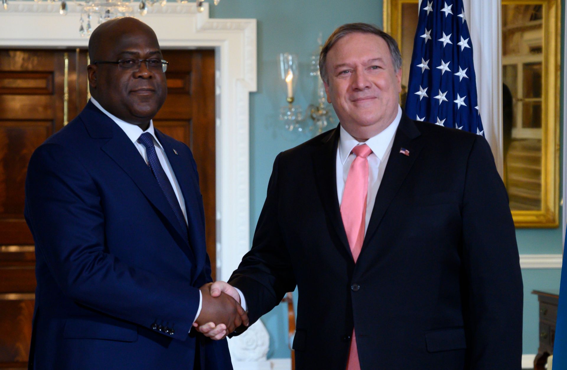 U.S. Secretary of State Mike Pompeo and Democratic Republic of the Congo President Felix Tshisekedi meet in Washington on April 3, 2019.