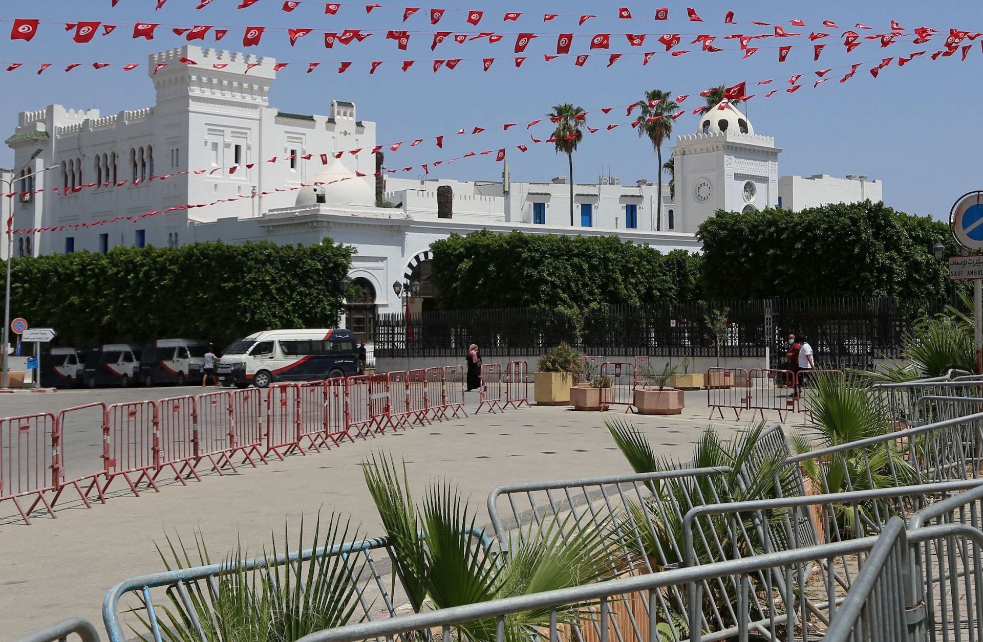 Tunisia’s government headquarters in Tunis is seen barricaded on July 26, 2021.