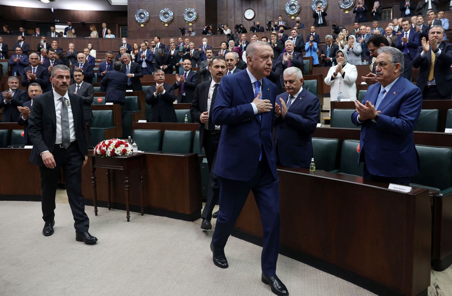 Turkish President Recep Tayyip Erdogan on May 18, 2022, at the Turkish Grand National Assembly in Ankara. 