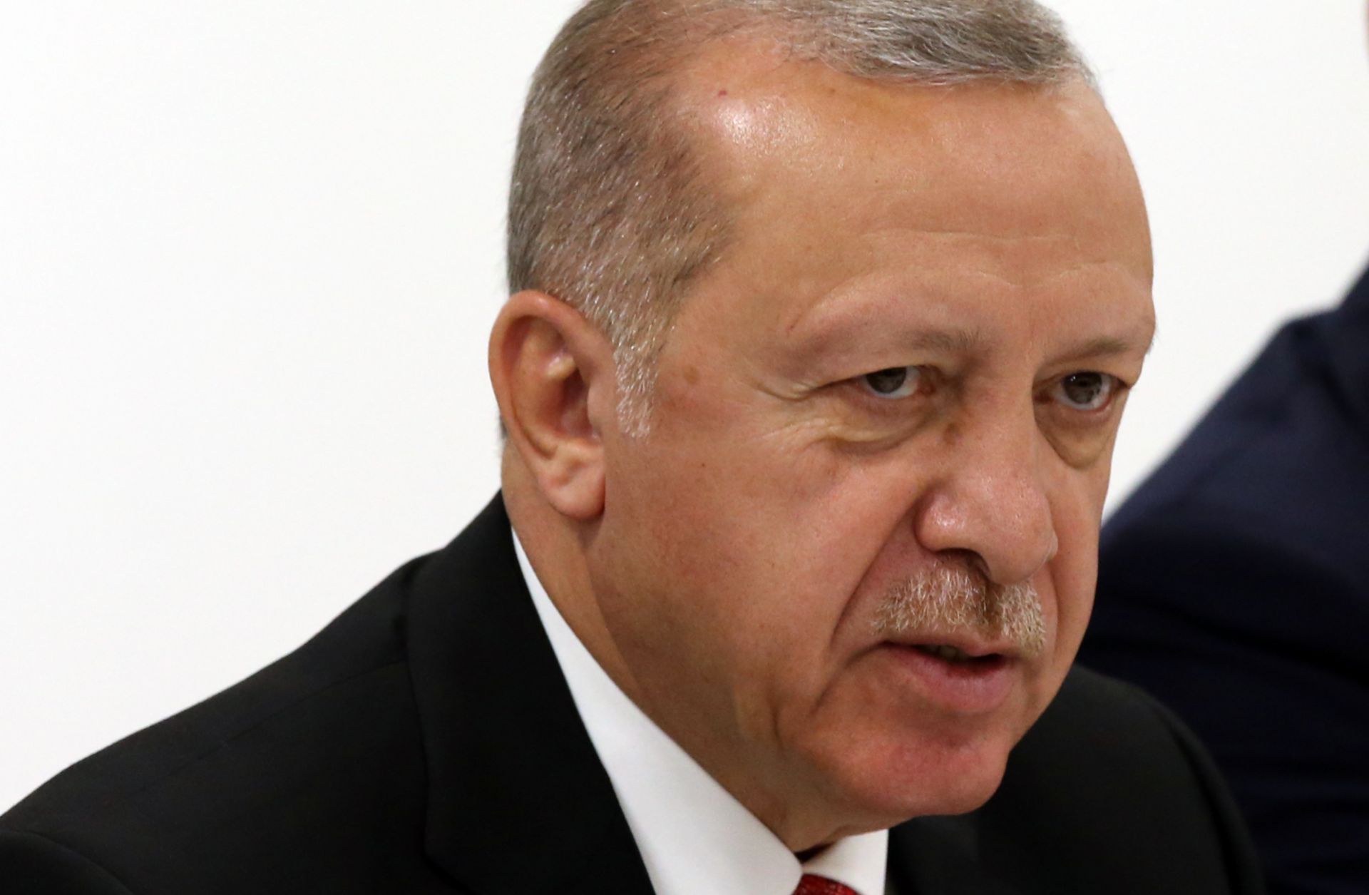 Turkish President Recep Tayyip Erdogan speaks during a meeting at the G-20 summit in Osaka, Japan, on June 29, 2019.