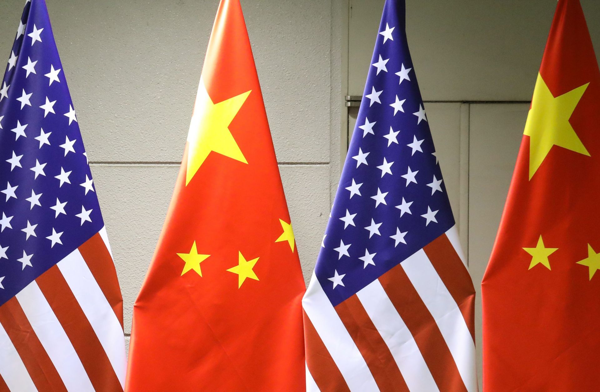 The national flags of China and the United States.