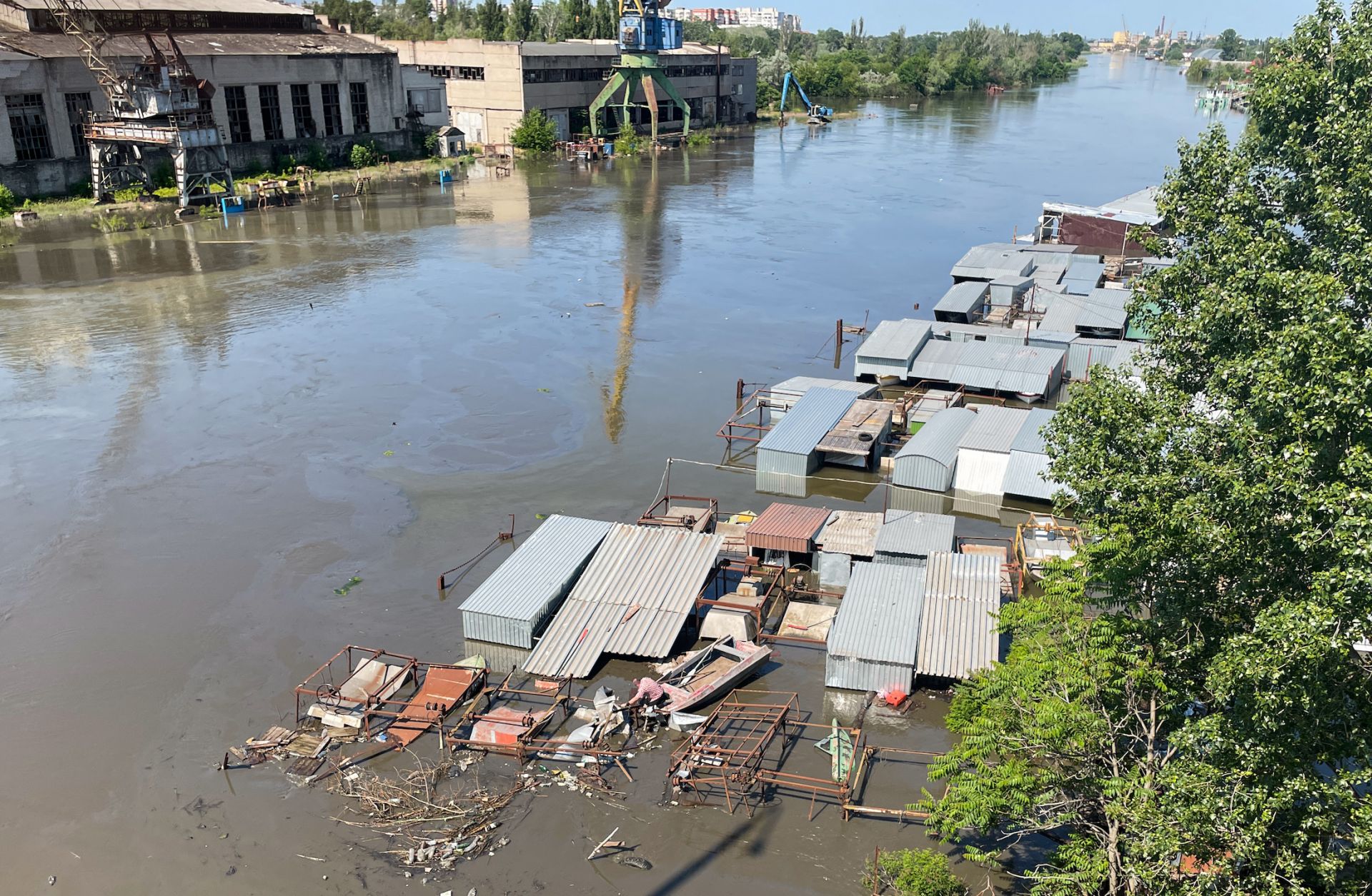 River port flooding in Kherson on June 6, 2023, in Kherson, Ukraine, downstream from the Nova Kakhovka Dam.