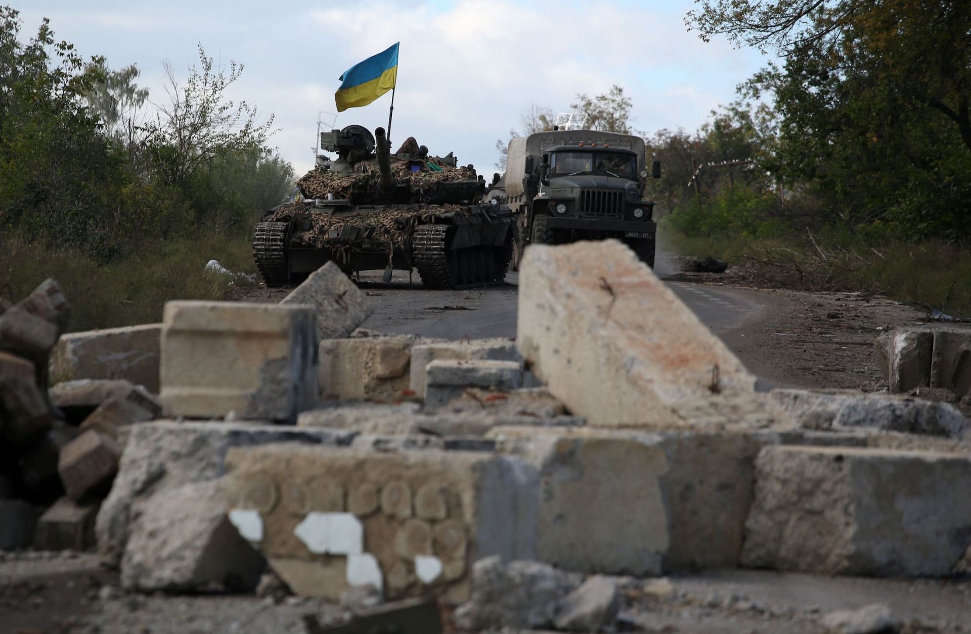 A Ukrainian tank on the road near the recently released Dolyna village in Ukraine's Donetsk region on Sept. 22, 2022. A Ukrainian tank on the road near the recently released Dolyna village in Ukraine's Donetsk region on Sept. 22, 2022.
