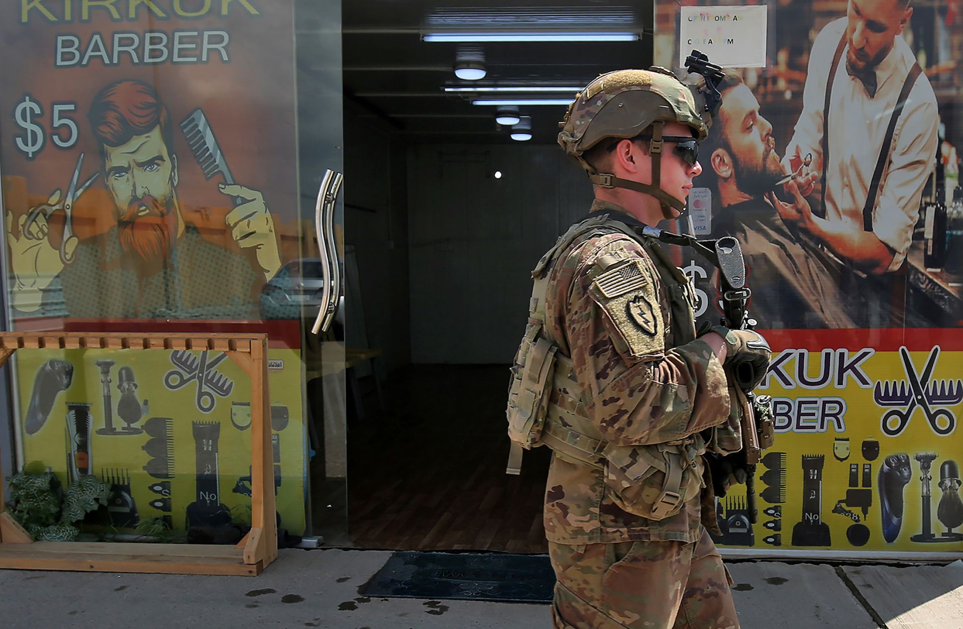 A U.S. soldier at the K1 Air Base northwest of Kirkuk in northern Iraq before a planned U.S. pullout on March 29, 2020.
