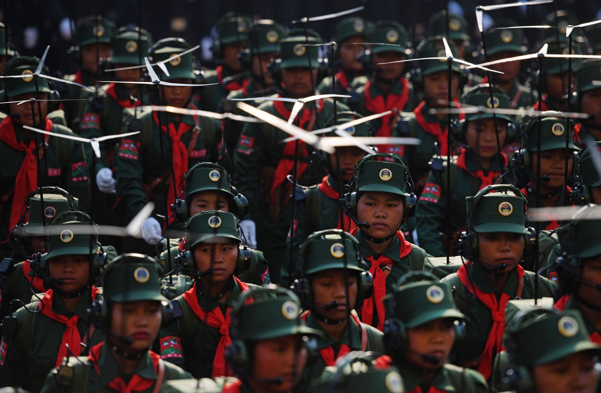 The parade was to commemorated 30 years of a ceasefire signed with the Myanmar military in the Wa State. United Wa State Army soldiers participate in a military parade.