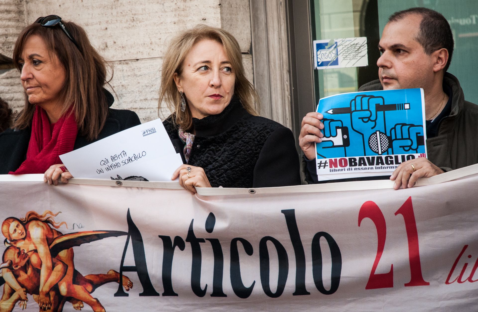 Italian journalists rally in Rome in defense of press freedom on Nov. 13, 2018.