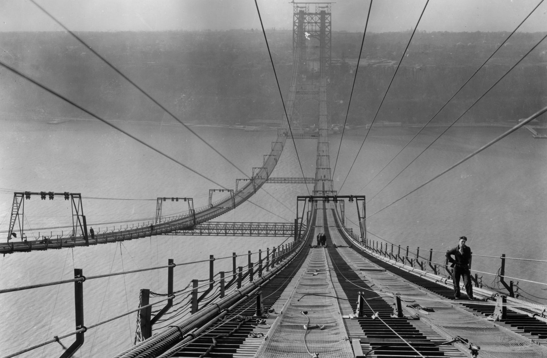 This file photo taken around 1930 shows New York's George Washington Bridge during its construction.