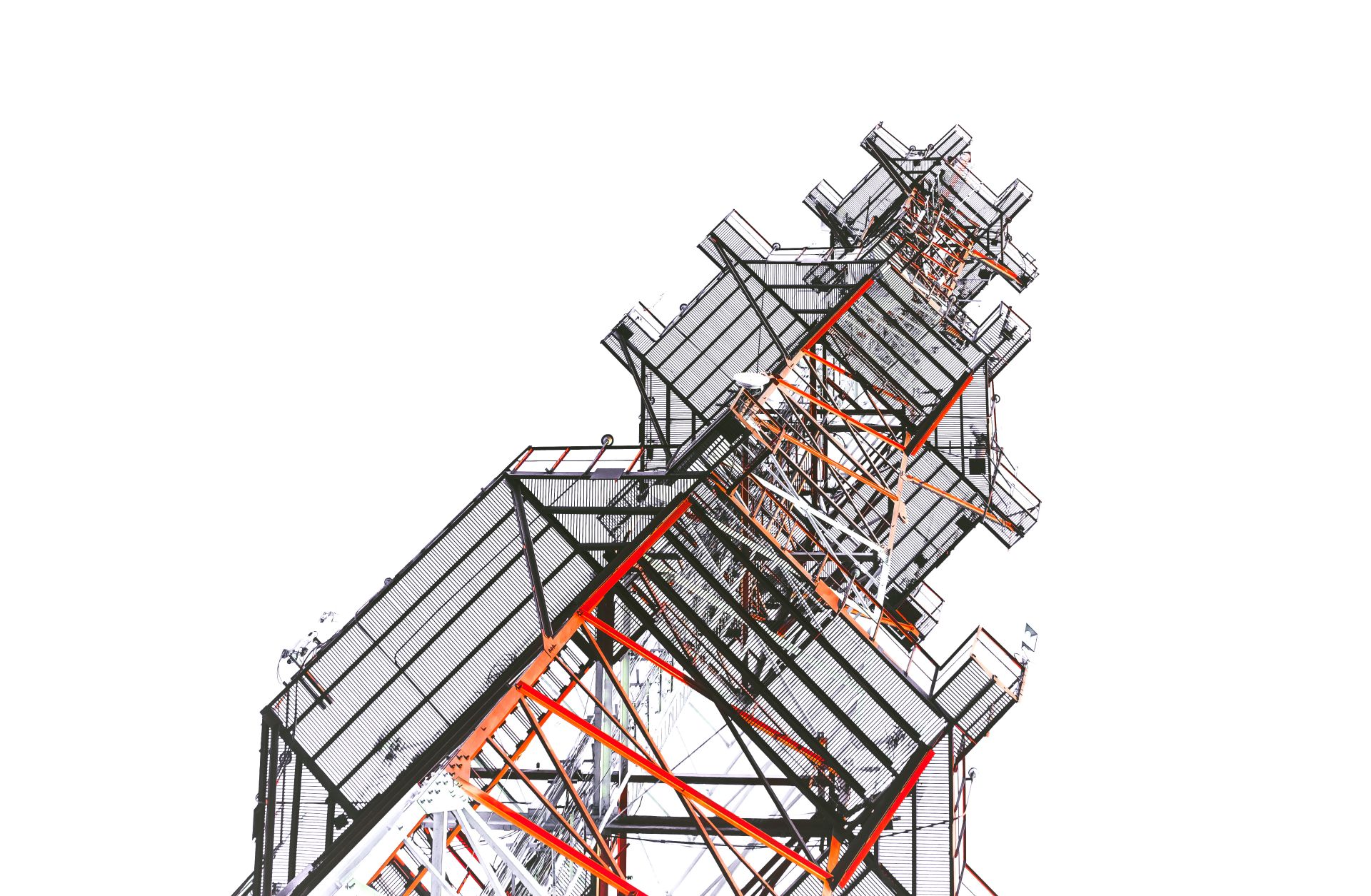 The United States' corporate dominance of the internet and its incomparable access to data have fueled a backlash to the open internet model. A telecommunications antenna tower stands tall against a blank sky.