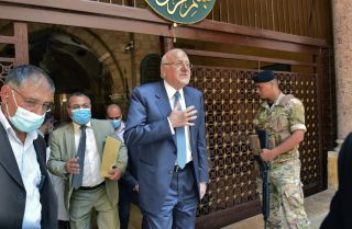 Lebanese Prime Minister-designate Najib Mikati leaves a mosque in Beirut on Sept. 10, 2021. Lebanese Prime Minister-designate Najib Mikati leaves a mosque in Beirut on Sept. 10, 2021.