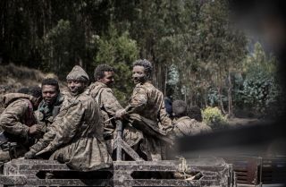 Members of the Ethiopian National Defense Force (ENDF) are seen on a truck in Shewa Robit, Ethiopia, on Dec. 5, 2021. 