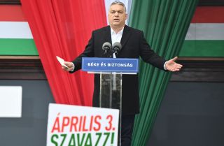 Hungarian Prime Minister Viktor Orban speaks on stage during a campaign rally for his ruling Fidesz party in Szekesfehervar, Hungary, on April 1, 2022. Hungarian Prime Minister Viktor Orban speaks on stage during a campaign rally for his ruling Fidesz party in Szekesfehervar, Hungary, on April 1, 2022.