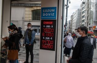 A currency exchange shop on Nov. 9, 2020, in Istanbul.