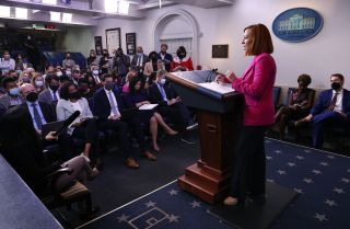 White House Press Secretary Jen Psaki fields questions from reporters about U.S. policy toward Taiwan on Oct. 22, 2021. Despite the recent confirmation of U.S. troops in Taiwan, China is still more likely to seek military reunification in the long term, not the short term. White House Press Secretary Jen Psaki fields questions from reporters about U.S. policy toward Taiwan on Oct. 22, 2021.