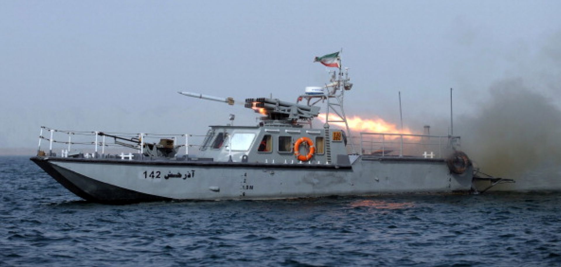 This photo shows an Iranian boat firing a missile during war games in 2011, another time of heightened tension over the Strait of Hormuz.