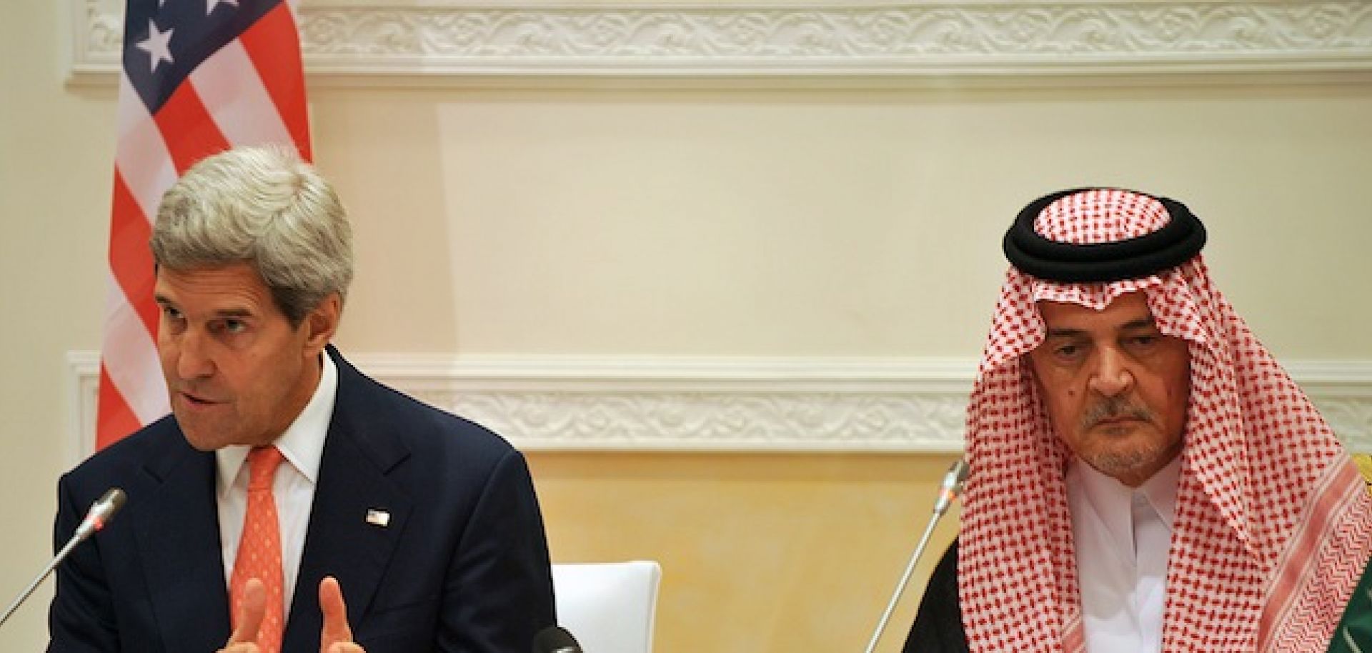 U.S. Secretary of State John Kerry (L) and Saudi Foreign Minister Prince Saud al-Faisal at a news conference in Riyadh on Nov. 4.